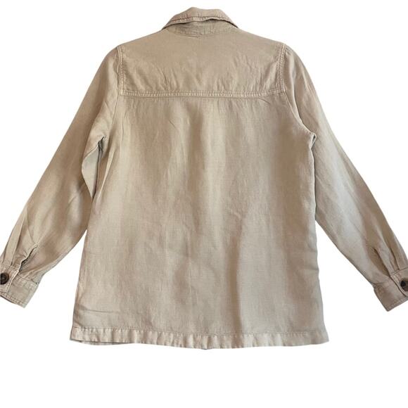 Nicole Miller Khaki Linen Safari Jacket Blazer Womens Small Casual Coastal - Picture 4 of 9